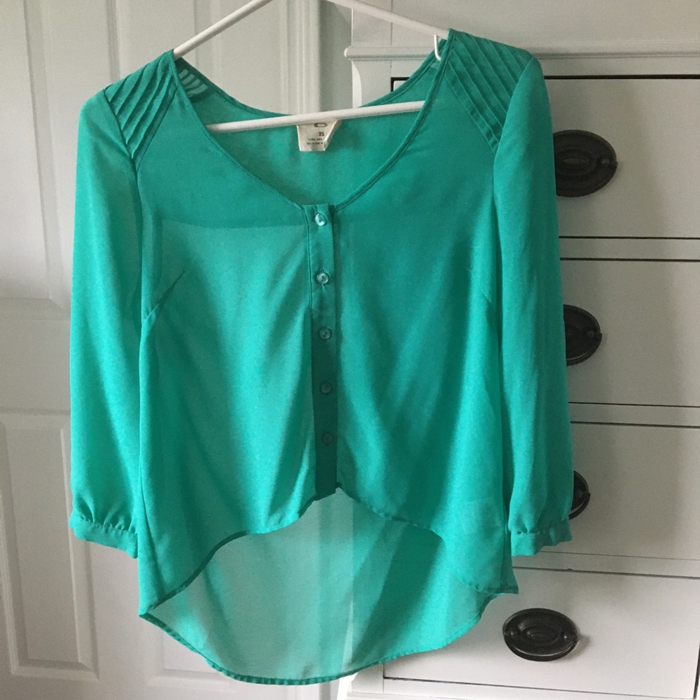 Urban Outfitters turquoise scoop neck sheer blouse